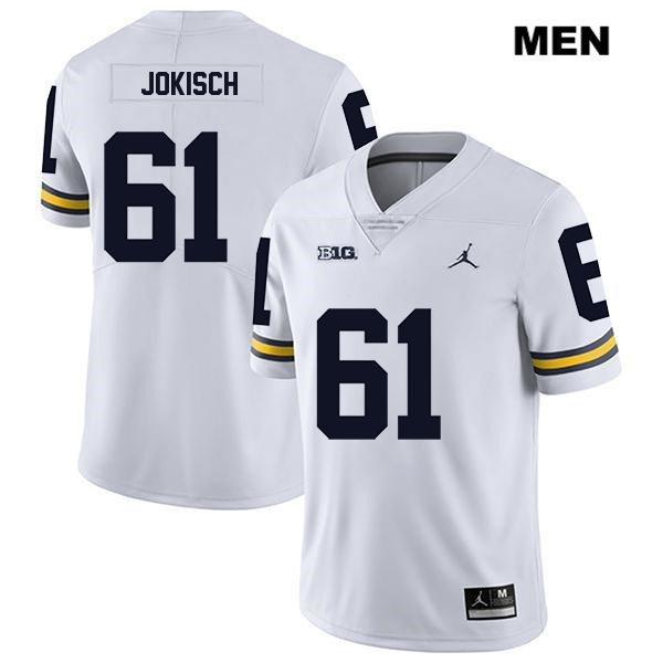 Men's NCAA Michigan Wolverines Dan Jokisch #61 White Jordan Brand Authentic Stitched Legend Football College Jersey TJ25I87GF